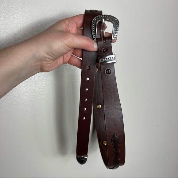 James Culver Handmade Tubac Nickel Clavo Leather Belt Western Cowboy Brown